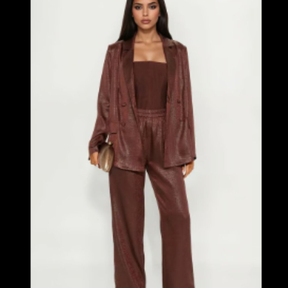 Fashion Nova Laurel Satin Blazer Pant Set